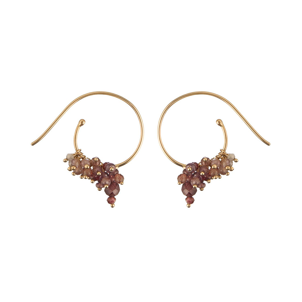 14K Fairmined Gold, Red Spinel, Songea Sapphire, Pyrope Garnet, Champagne Zircon Orabella Hoop Earrings