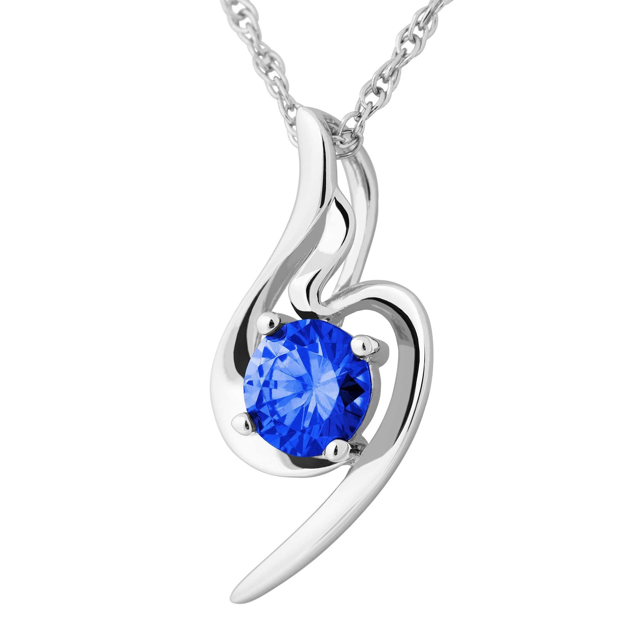 Sterling 5mm Created Blue Sapphire Necklace