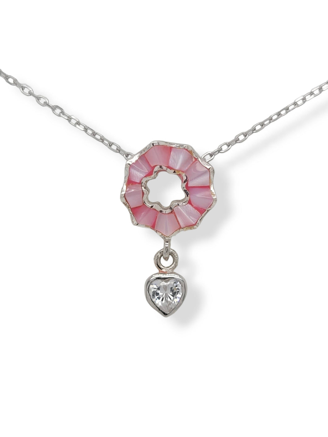 Sterling Silver Mother of Pearl and Heart CZ Necklace