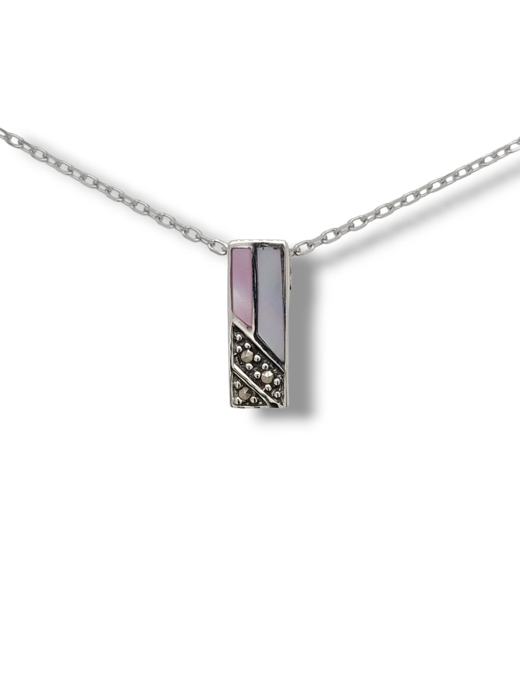 Sterling Silver Mother of Pearl Marcasite Necklace