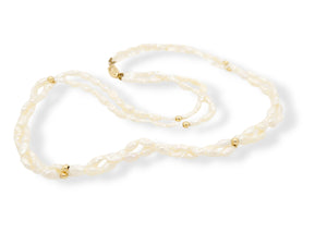 18" Vintage Twisted Freshwater Rice with 14K Gold Clasp and Bead Accents