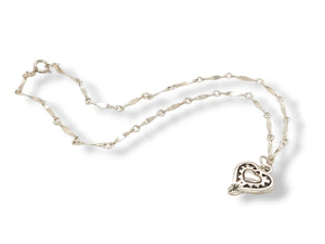 Estate Sterling Heart on Mirror Chain Anklet