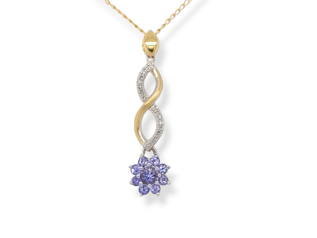 Estate 10KY/14KW Diamond and Tanzanite Cluster Necklace