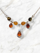 Load image into Gallery viewer, Amber teardrop and sterling silver necklace