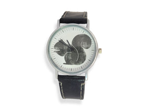 Black Squirrel Black Leather Wrist Watch