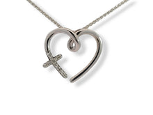 Load image into Gallery viewer, Sterling Heart with Diamond Cross Necklace