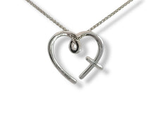 Load image into Gallery viewer, Sterling Heart with Diamond Cross Necklace