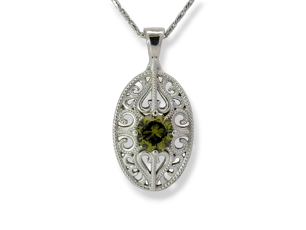 14K 1.54ct Sphene Filigree Pendant Necklace