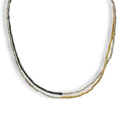 Gold Plated Sterling Silver, Sterling Silver, and Oxidized Sterling Silver Double Necklace