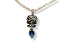 Load image into Gallery viewer, Sterling Roman Glass and Cr Sapphire Necklace