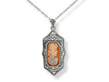 Load image into Gallery viewer, Sterling Hand Carved Italian Shell Cameo with Diamond