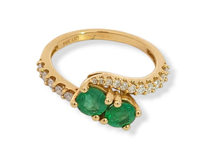 14KY 1.5ctw Emerald and Diamond Bypass Ring