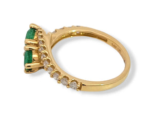 14KY 1.5ctw Emerald and Diamond Bypass Ring