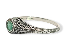 Load image into Gallery viewer, Sterling Emerald Filigree Ring