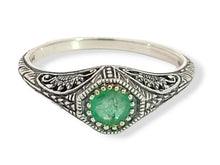 Load image into Gallery viewer, Sterling Emerald Filigree Ring