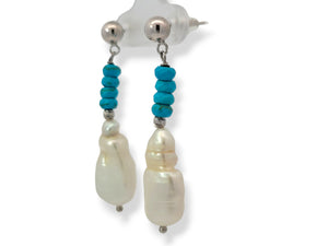Sterling Turquoise and Biwa Pearl Dangle Earring
