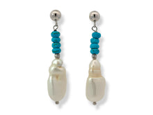 Load image into Gallery viewer, Sterling Turquoise and Biwa Pearl Dangle Earring