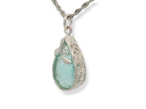 Sterling Roman Glass Teardrop Leaf Necklace