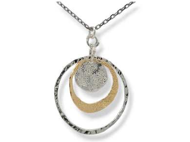 Sterling G/P Textured Disc Circles Necklace