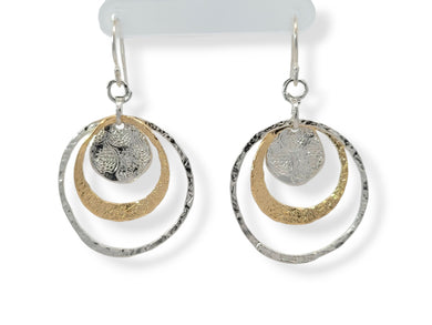 Sterling G/P Textured Disc Circle Earrings