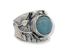 Load image into Gallery viewer, Sterling Aquamarine Leaf Ring