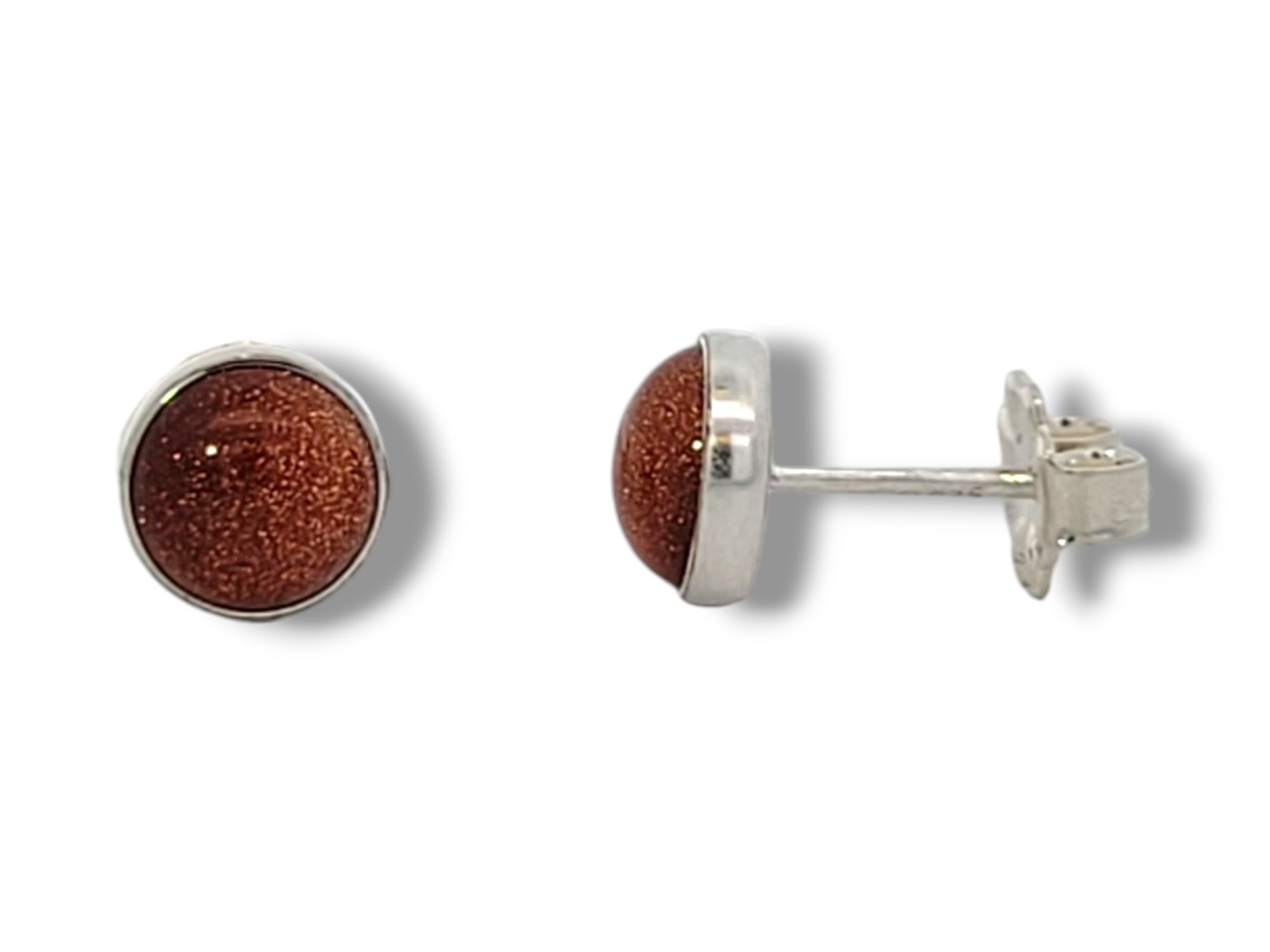 6mm Sterling Silver Orange Goldstone Stud Earrings