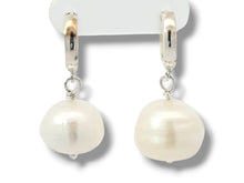 Load image into Gallery viewer, Sterling Silver Carved Pearl Skull Dangle Earrings