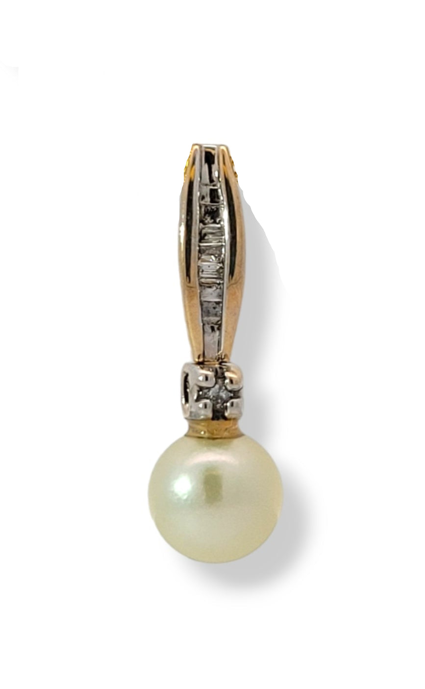 Estate 14K Pearl and Diamond Pendant