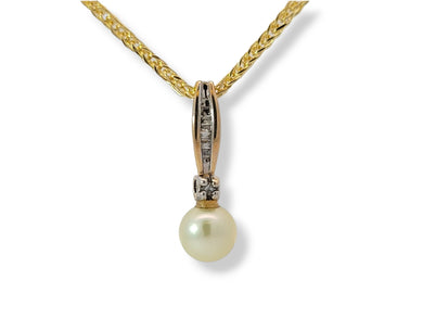 Estate 14K Pearl and Diamond Necklace