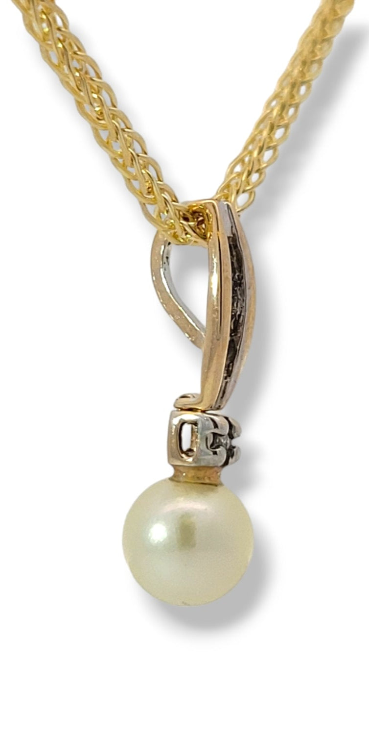 Estate 14K Pearl and Diamond Pendant