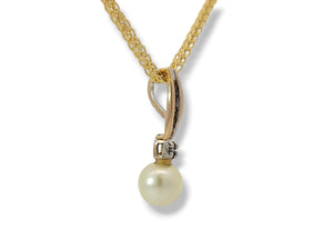 Estate 14K Pearl and Diamond Necklace