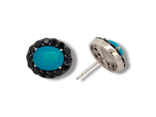 Load image into Gallery viewer, Sterling Silver Blue Opal and Black Spinel Stud Earrings