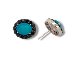 Sterling Silver Blue Opal and Black Spinel Stud Earrings