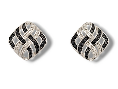 Sterling Silver Black Spinel & White Topaz Woven Earrings