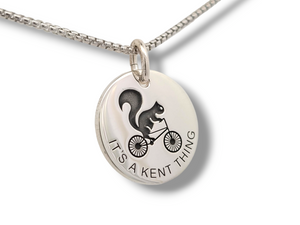 Black Squirrel Cyclist Disc Style Pendants and Necklaces