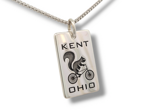 Black Squirrel Cyclist Tag Style Pendants and Necklaces