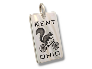 Black Squirrel Cyclist Tag Style Pendants and Necklaces