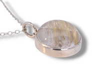 Load image into Gallery viewer, Gold Rutilated Quartz and  Sterling Silver Round Pendant