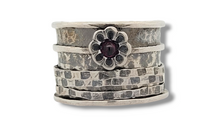 Load image into Gallery viewer, Sterling Silver Spinner Ring with Flower Garnet
