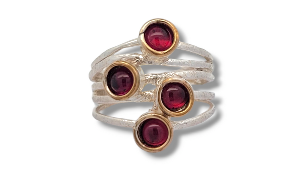 Sterling Silver Four Garnet Stacked Look Ring