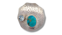 Load image into Gallery viewer, Textured Freeform Sterling Silver Ring with Turquoise and Blue Topaz
