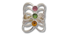 Load image into Gallery viewer, Sterling Silver 3 Stone Ring: Peridot, Citrine, and Pink Tourmaline