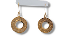 Load image into Gallery viewer, Two Tone Texture Circle Dangle Earrings