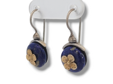 Load image into Gallery viewer, Two Tone Floral Lapis Lazuli Hook Earrings