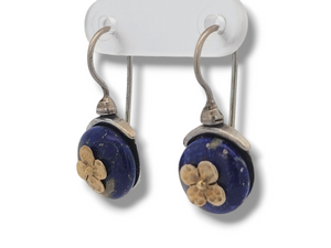 Two Tone Floral Lapis Lazuli Hook Earrings