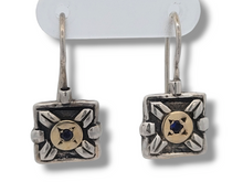 Load image into Gallery viewer, Two Tone Four Corners Sapphire Drop Earring