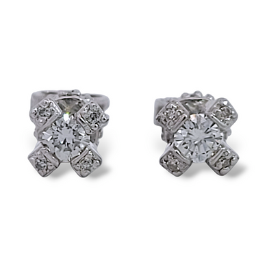 Estate White Gold Custom Crown Diamond Studs