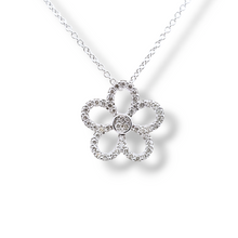 Load image into Gallery viewer, 14k White Gold Pave Open Flower Necklace