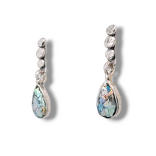 Load image into Gallery viewer, Ancient Roman Glass Teardrop Post Back Earring with Silver Dot Accents