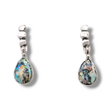Load image into Gallery viewer, Ancient Roman Glass Teardrop Post Back Earring with Silver Dot Accents